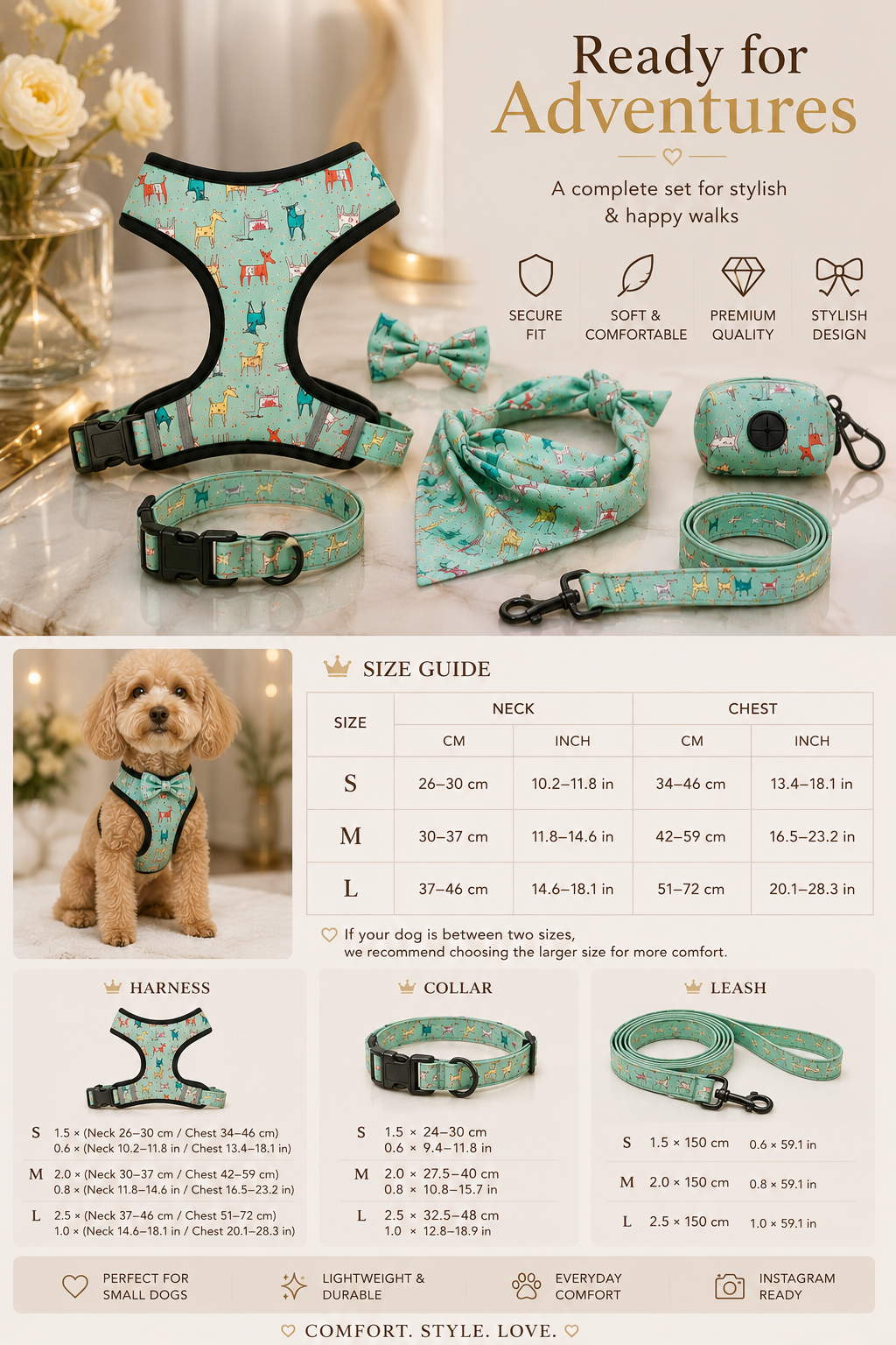 ✨ LuxePaws™ Premium Dog Harness & Leash Set 🐾
