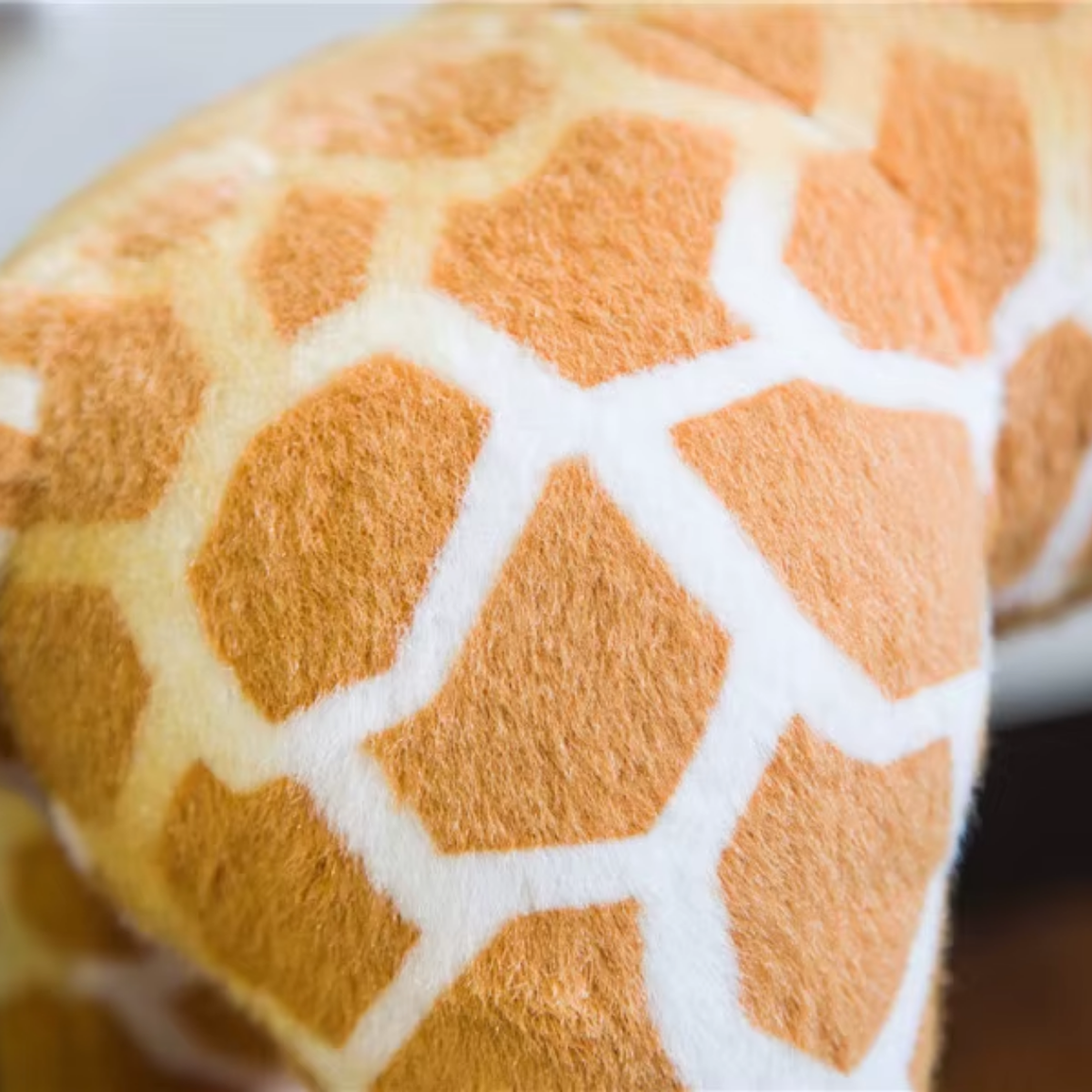 Close-up of Giant Standing Giraffe Plush – Safari-Inspired Statement Decor showing its plush fabric and spotted pattern