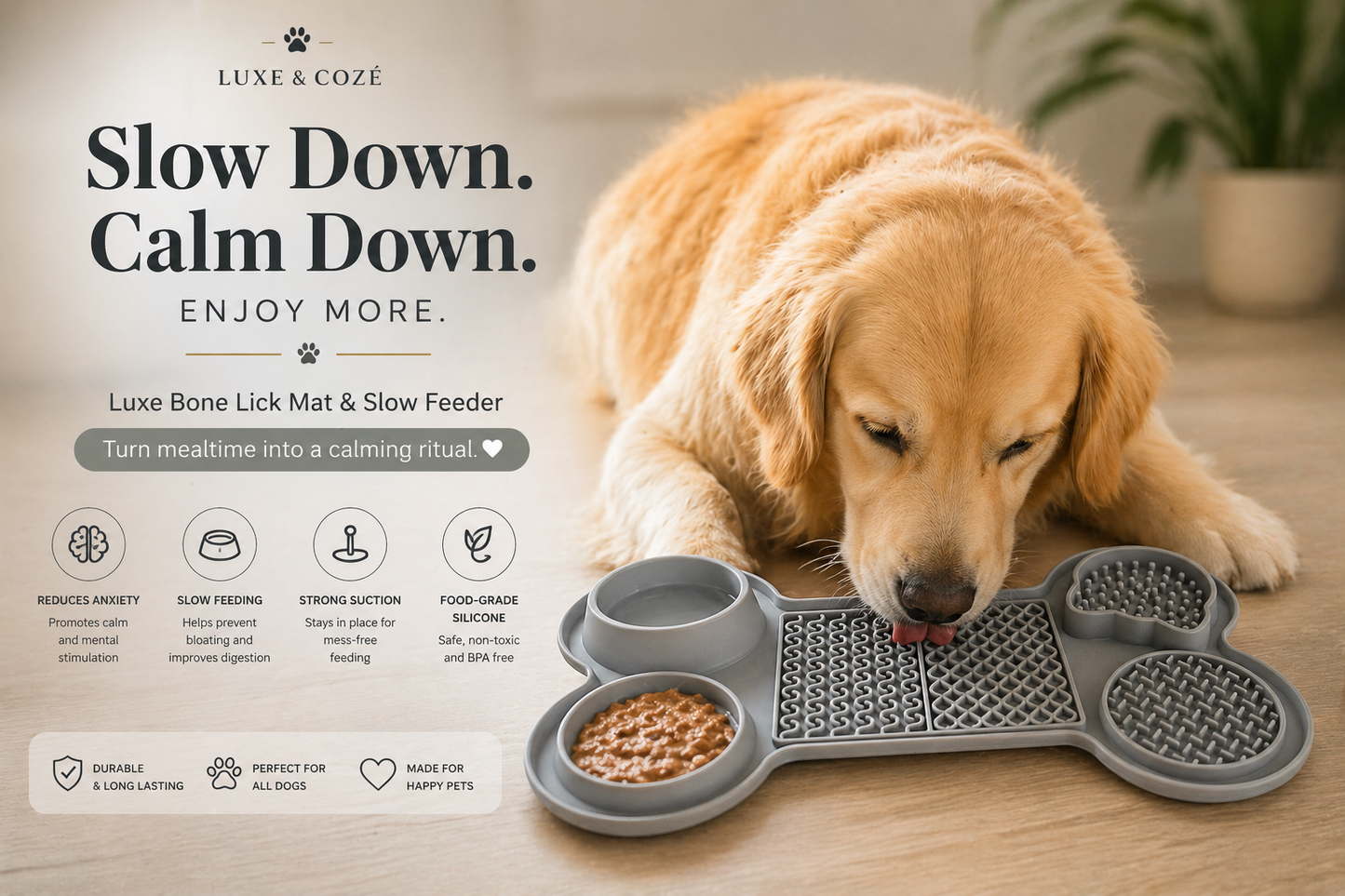 CalmFeast™ Luxe Lick Mat & Slow Feeder 🐶