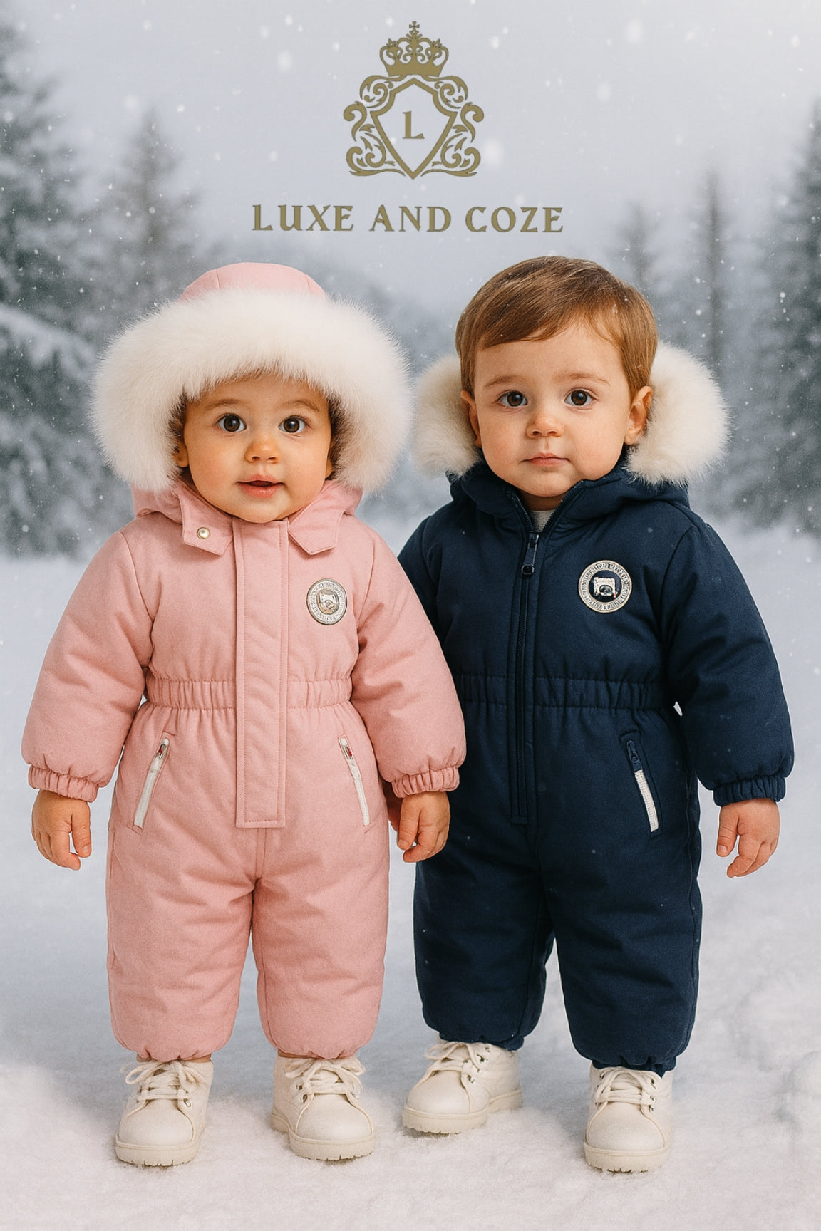 “Luxe Winter Snowsuit with Faux Fur – Premium Hooded Jumpsuit for Toddlers (12M–3T)”