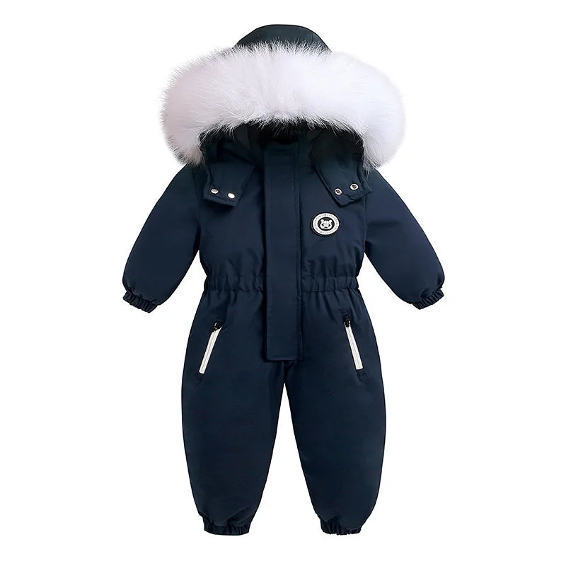 “Luxe Winter Snowsuit with Faux Fur – Premium Hooded Jumpsuit for Toddlers (12M–3T)”