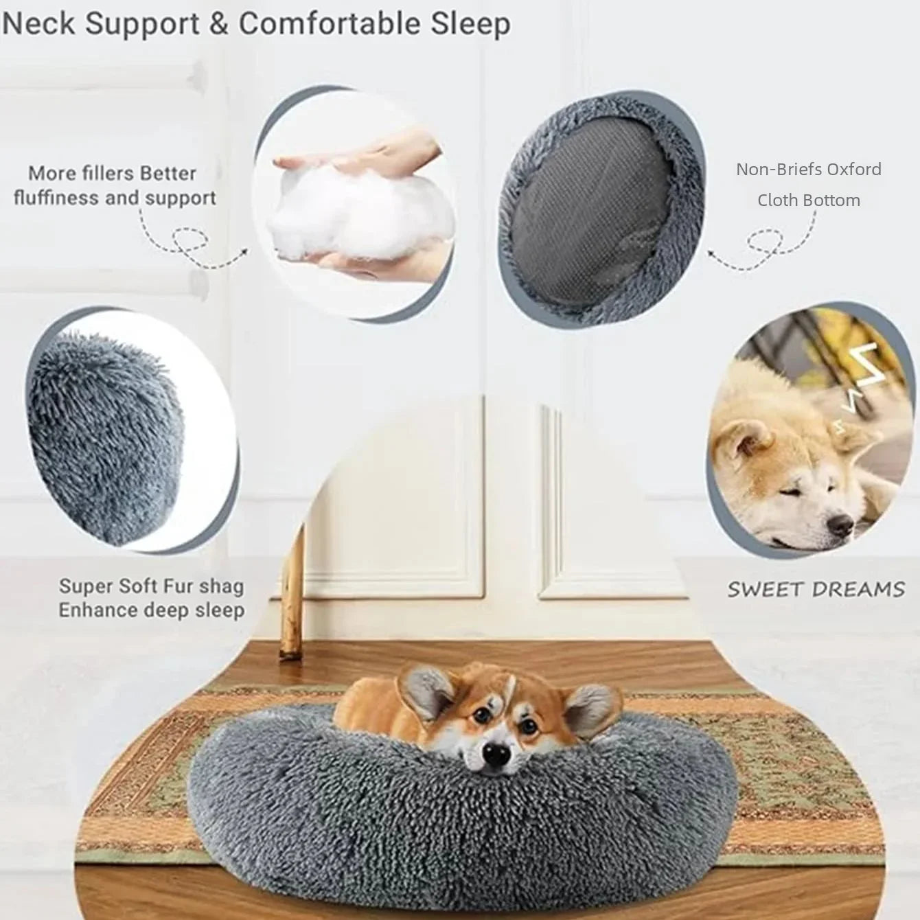 Luxurious Cozy & Plush Round Pet Bed for Large Dogs & Cats - The Ultimate Sleeping Retreat (40-90cm)
