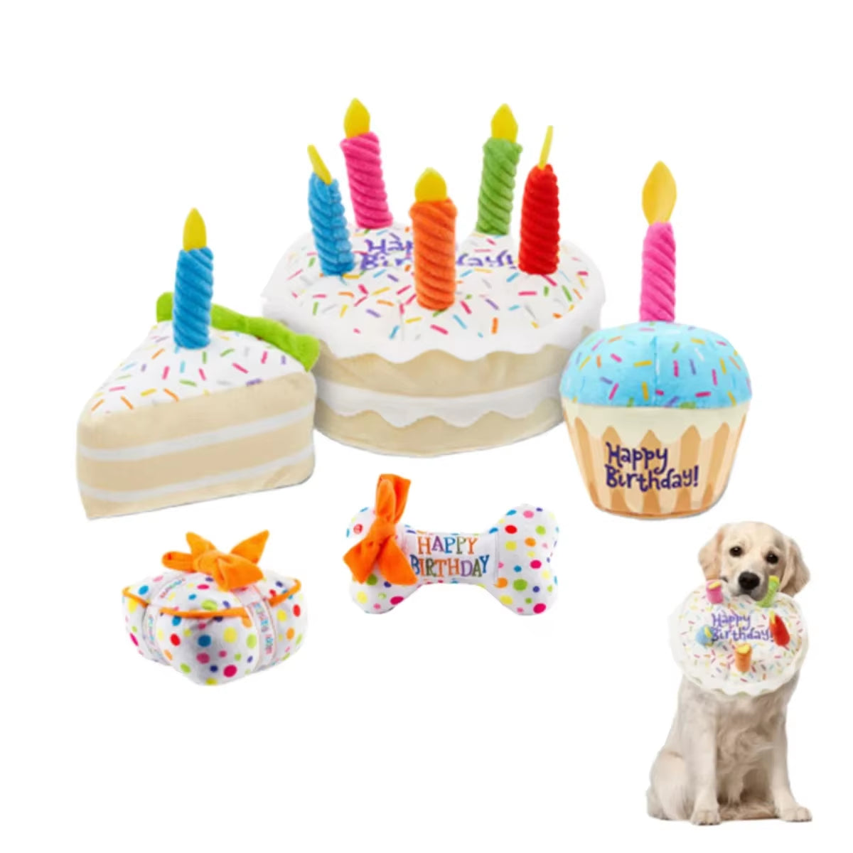 Celebrate Your Pup’s Big Day with the Paw-some Plush Birthday Cake Toy – Soft, Squeaky, and Packed with Fun for Large Dogs!