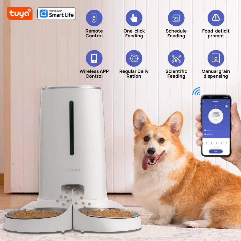 Revolutionize Your Pet's Mealtime with the WiFi Automatic Cat Feeder for 2 Cats - 4L Dispenser with Smart APP Control, Dual Stainless Steel Bowls & Low Food Alerts!