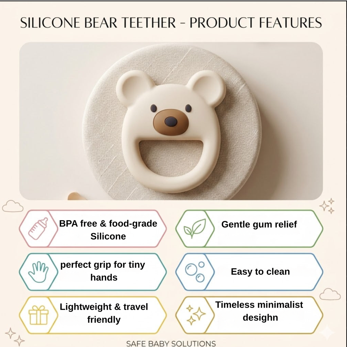 LuxeBear™ Silicone Baby Teether | Soft & BPA-Free