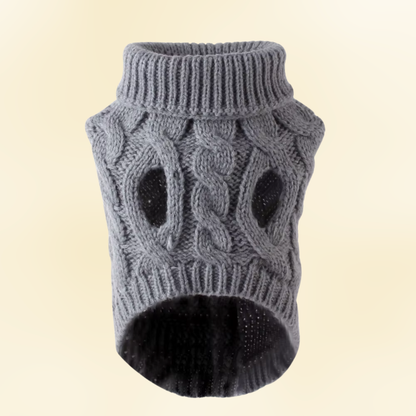 Gray cable knit dog sweater belly-side view