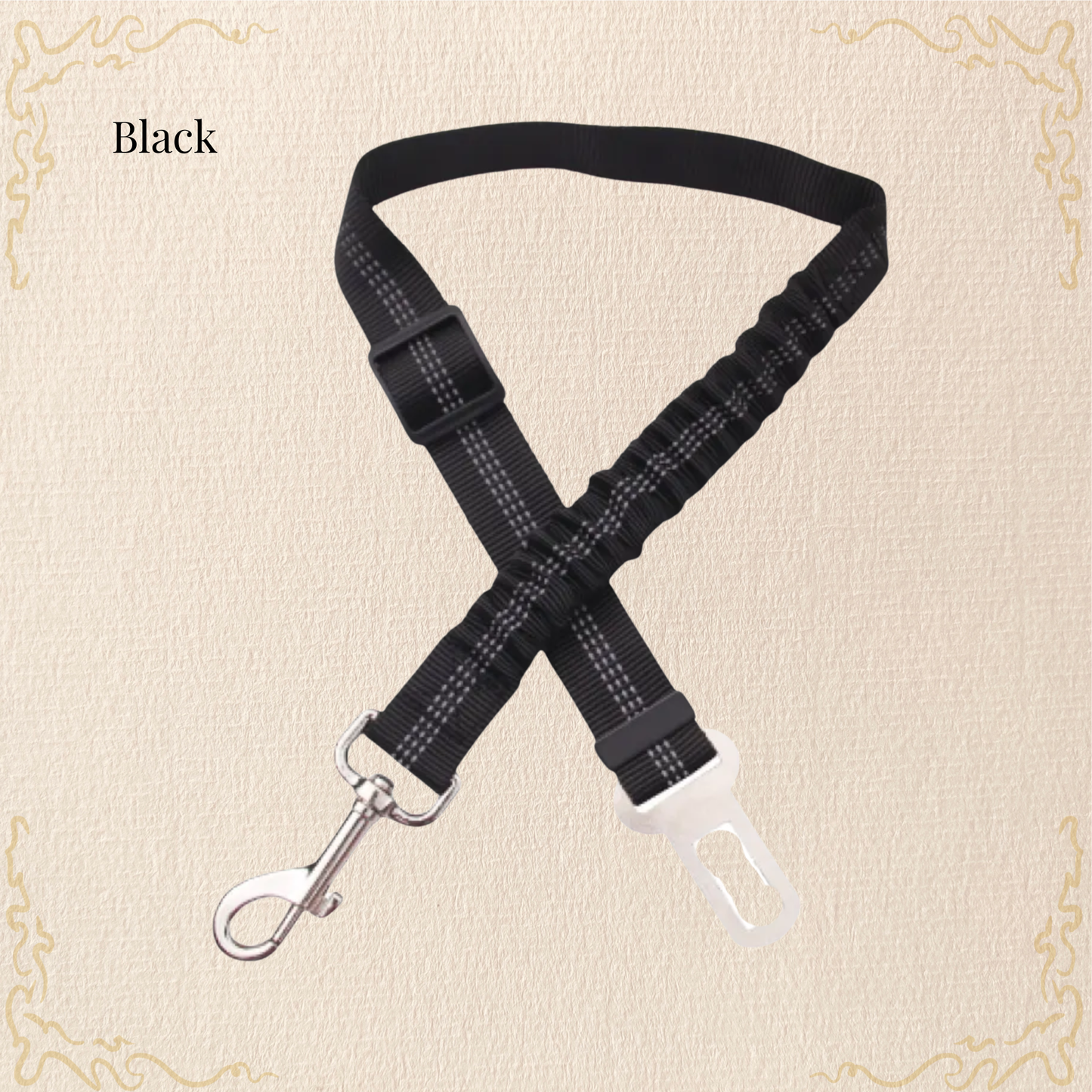 Black adjustable dog car seat belt