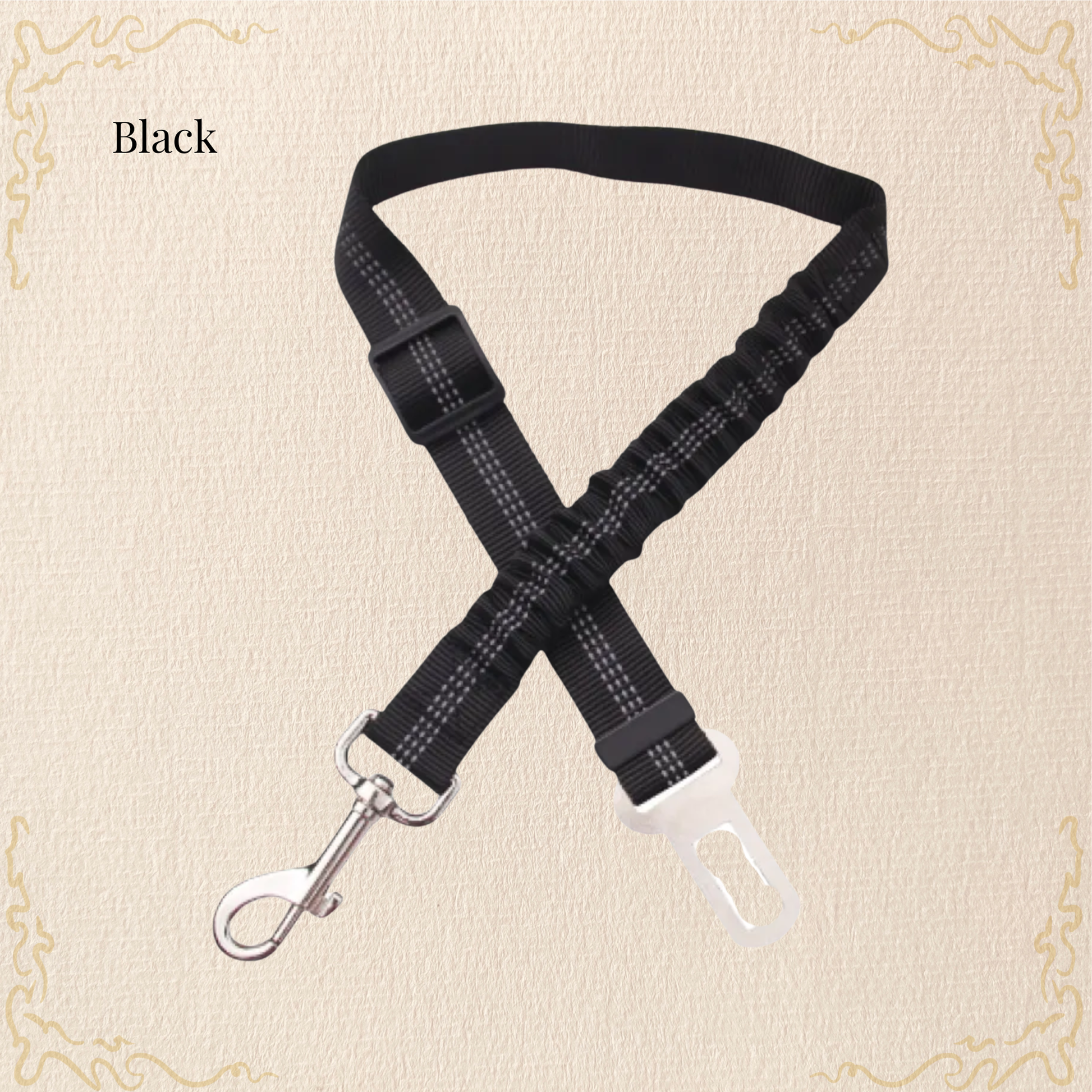 Black adjustable dog car seat belt