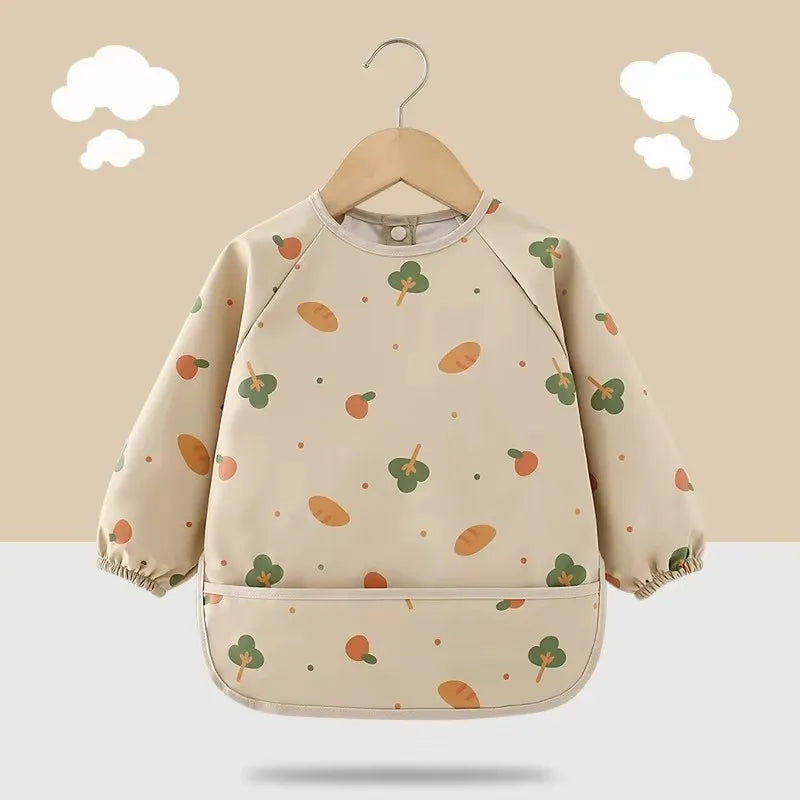 Carrot Garden waterproof long sleeve baby bib with carrot and vegetable print