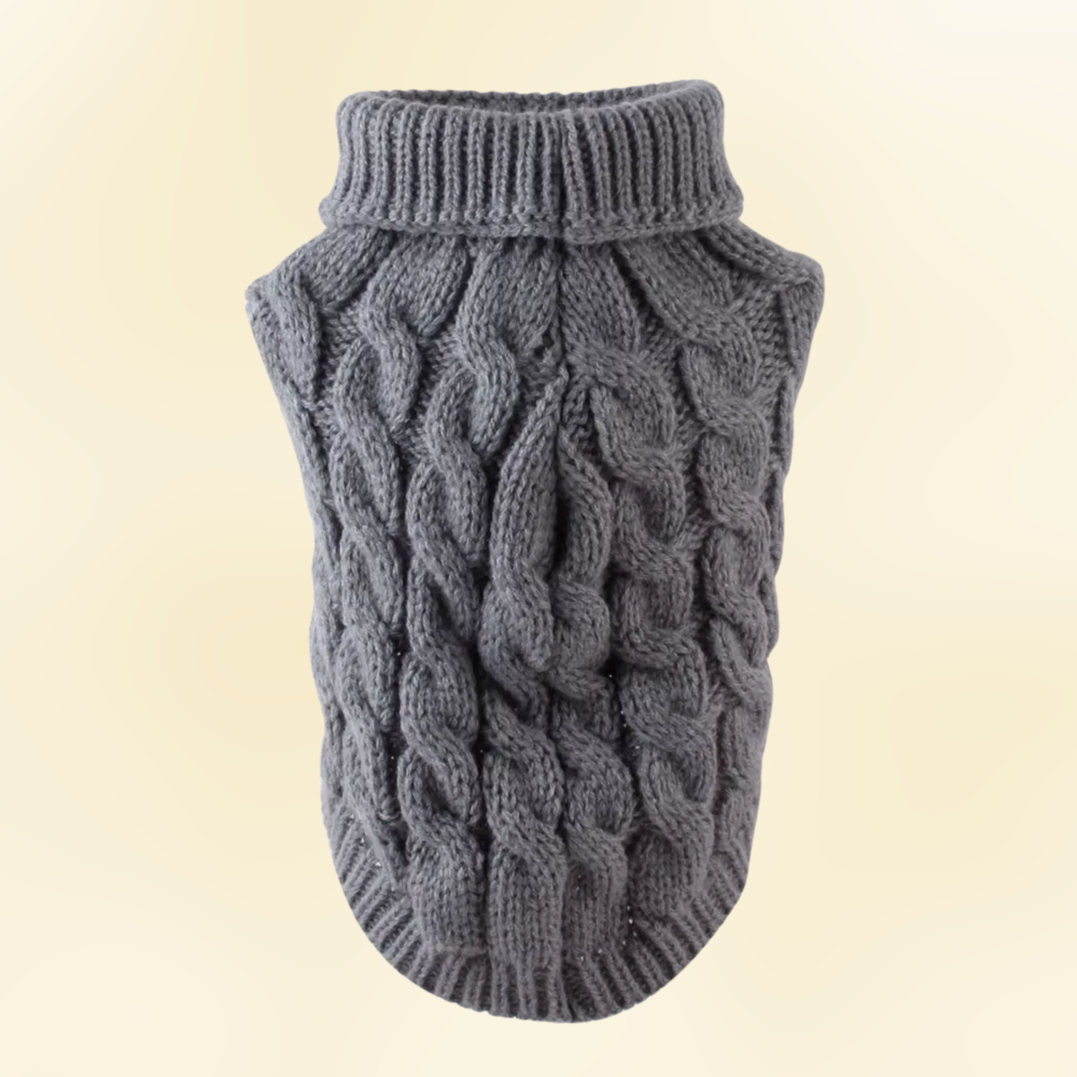 Gray cable knit dog sweater front view