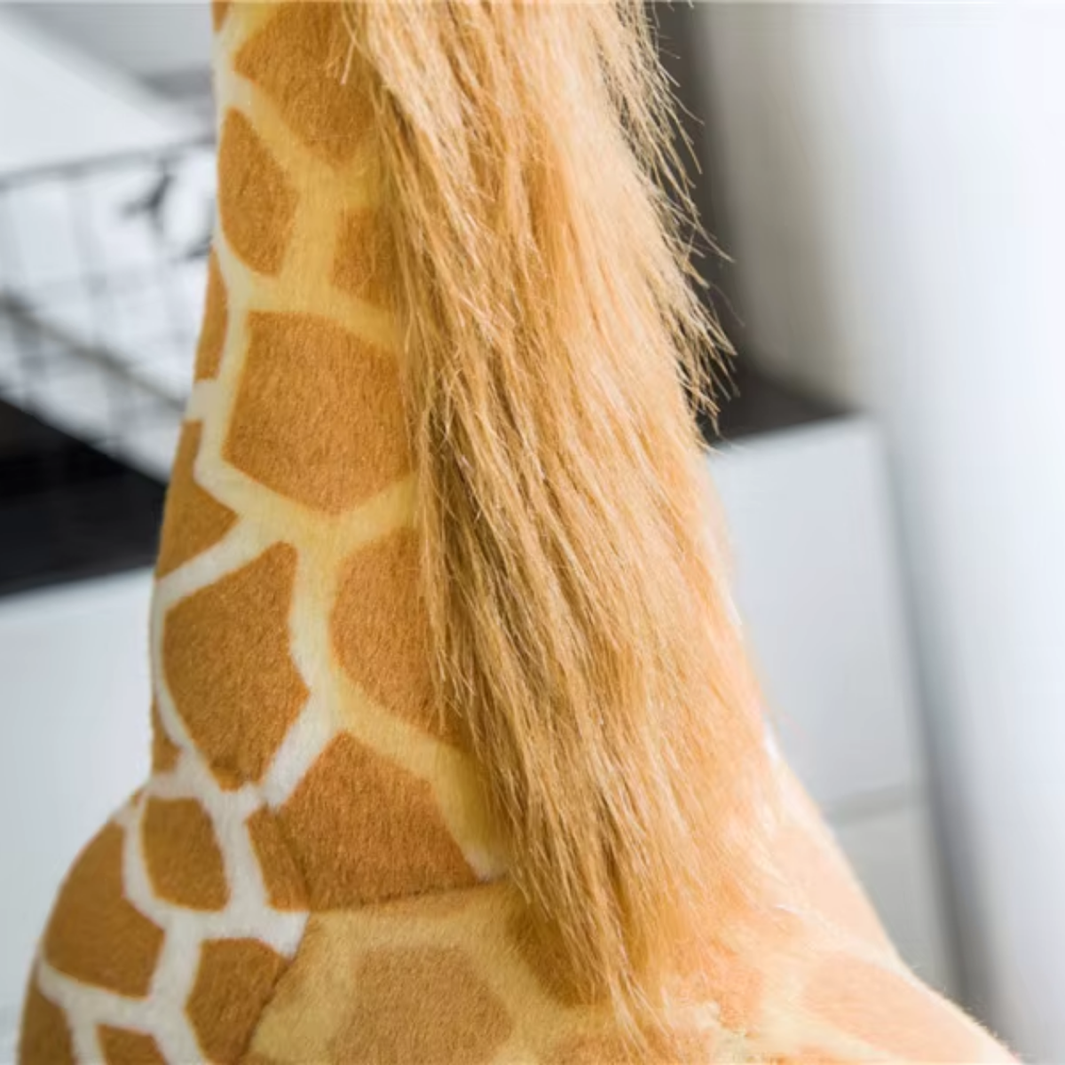 Close-up of Giant Standing Giraffe Plush – Safari-Inspired Statement Decor showing its soft mane