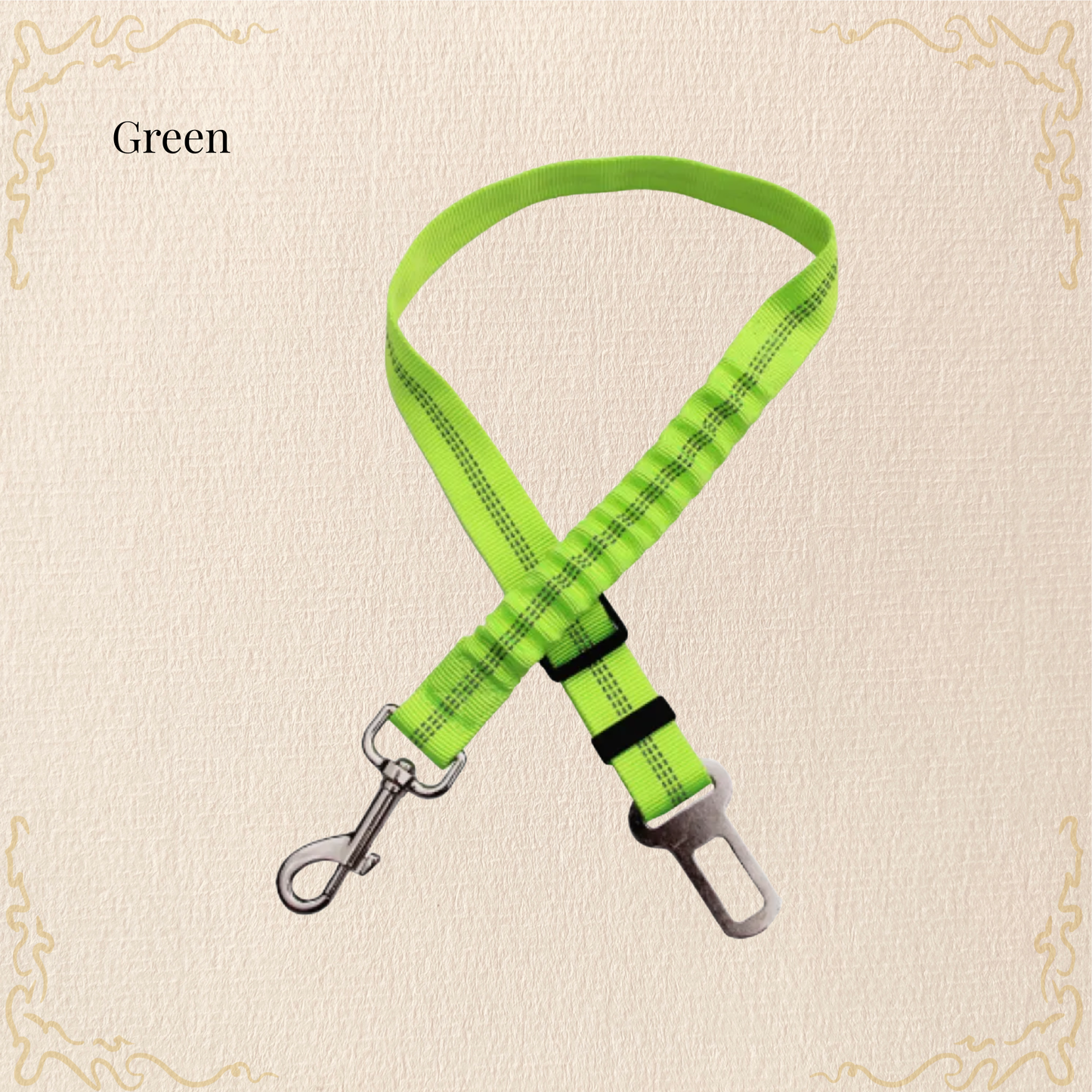 Green adjustable dog car seat belt