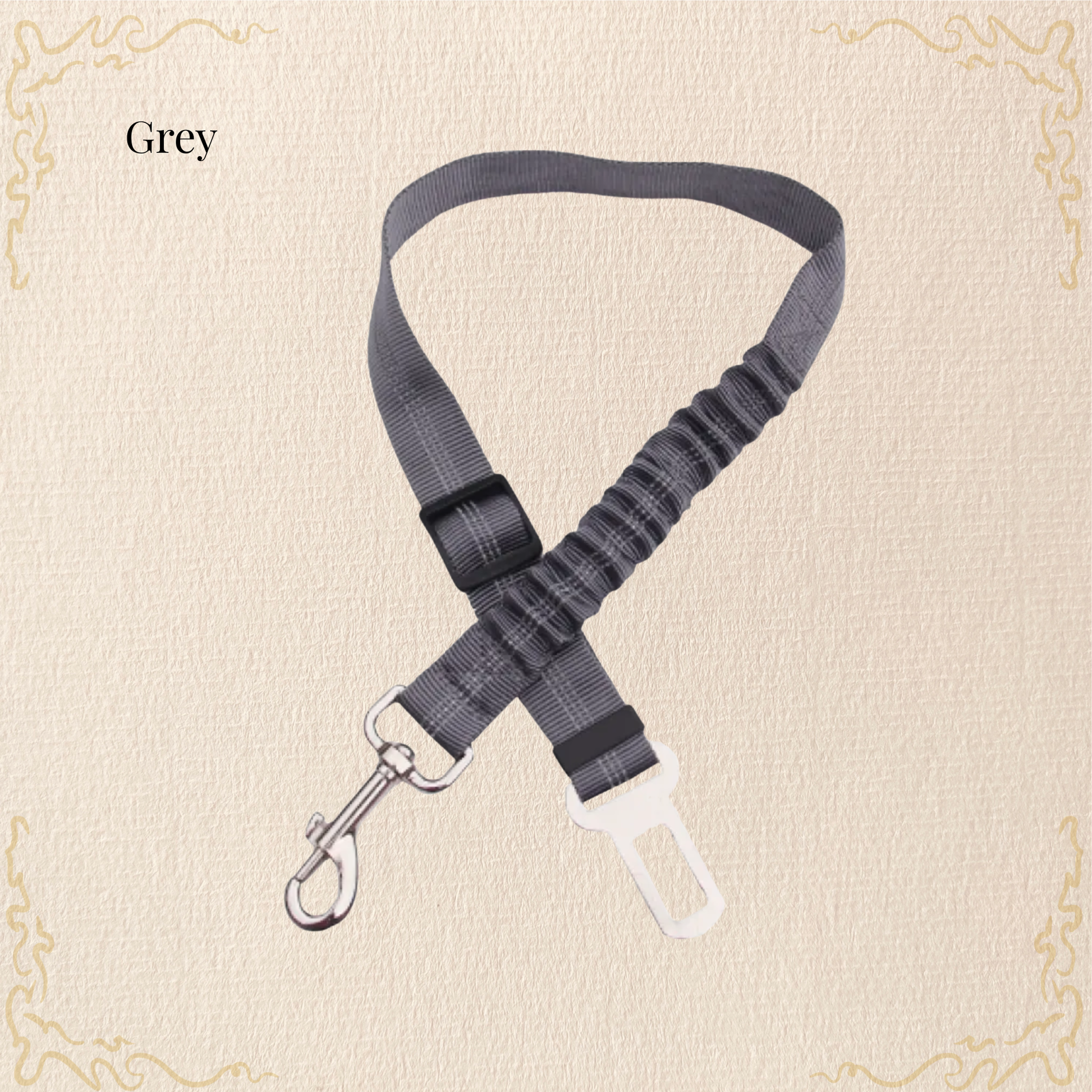 Grey adjustable dog car seat belt