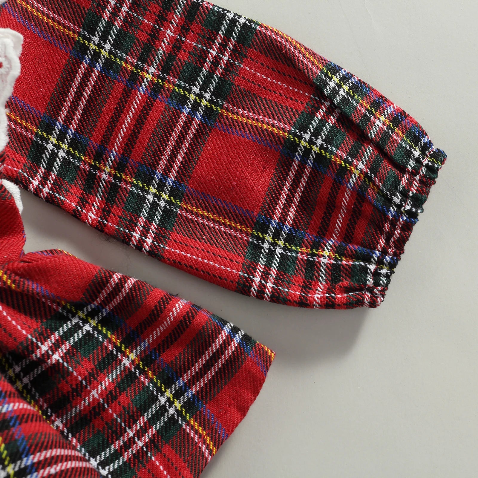 Premium cotton blend fabric – red plaid with boutique lace trim