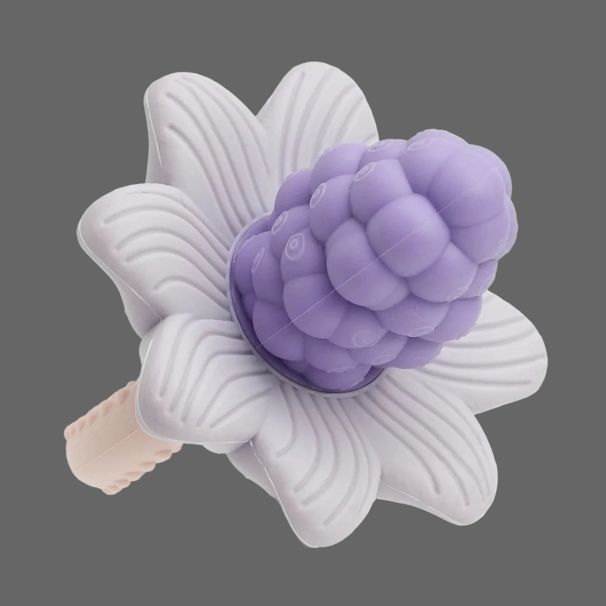 LuxeBloom silicone baby teether in Lilac Bloom with textured floral design