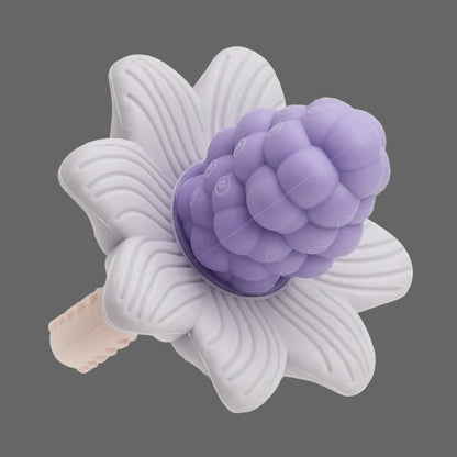 LuxeBloom silicone baby teether in Lilac Bloom with textured floral design