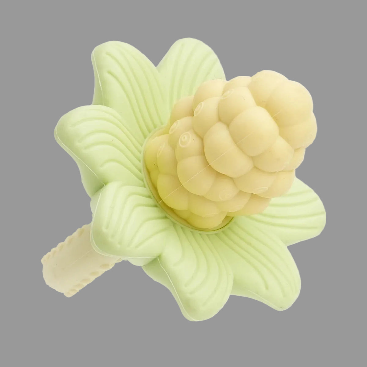 LuxeBloom silicone baby teether in Sage Bloom with textured floral design
