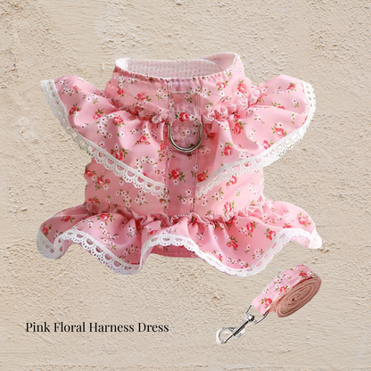 Luxury Floral Pet Harness Dress Set 🌸