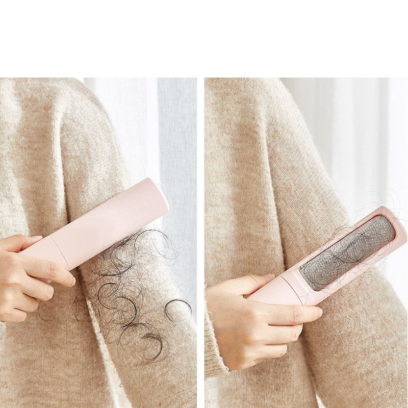 Removing pet hair from a sweater with a reusable pet hair remover roller.