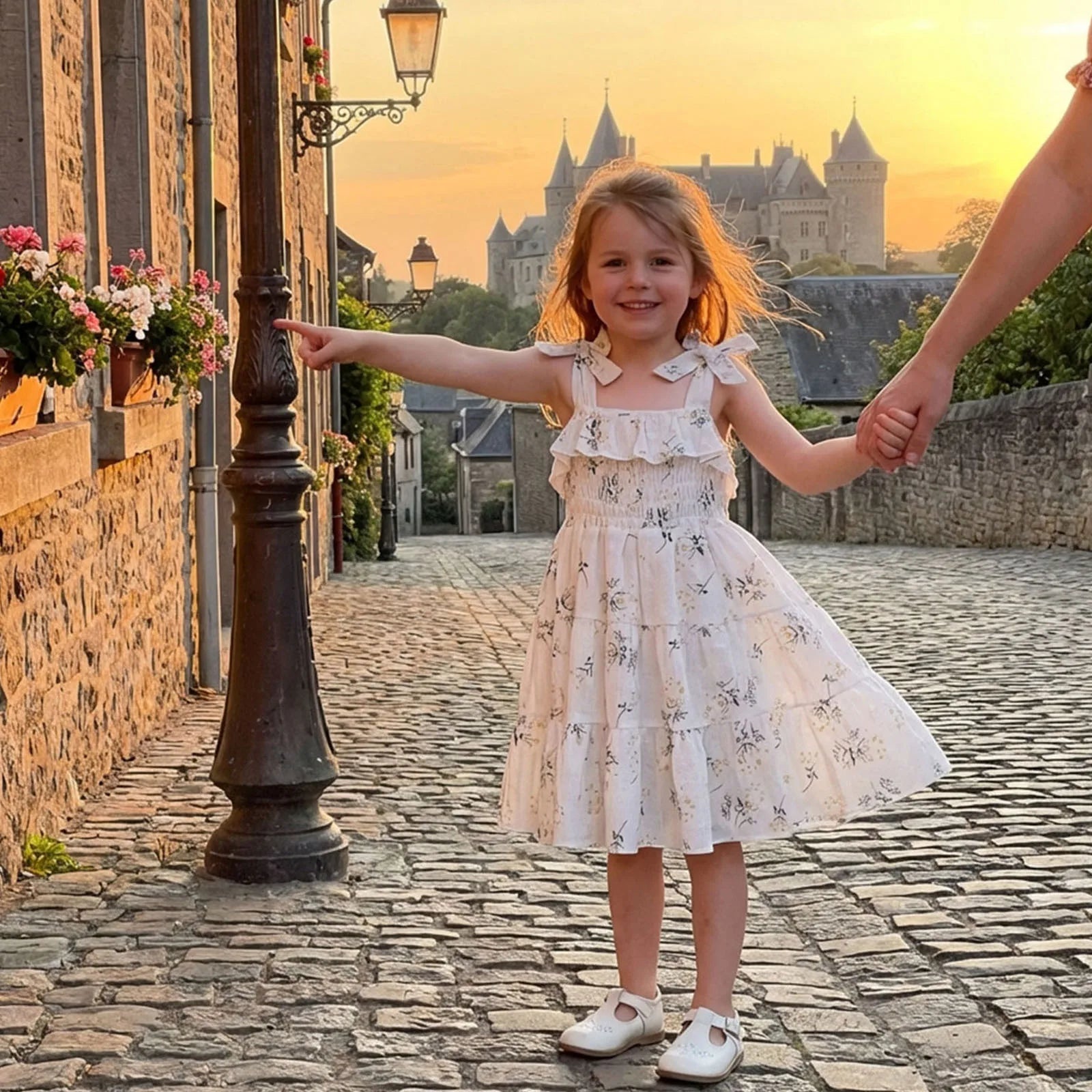 FOCUSNORM 1-6Y Lovely Baby Girls Summer Holiday Dress Sleeveless Tie Shoulder Floral Print A-Line Toddler Casual Dress