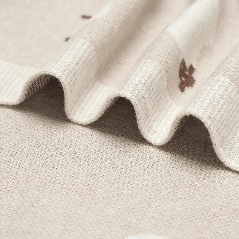 Close-up of soft knit texture and finished blanket edge