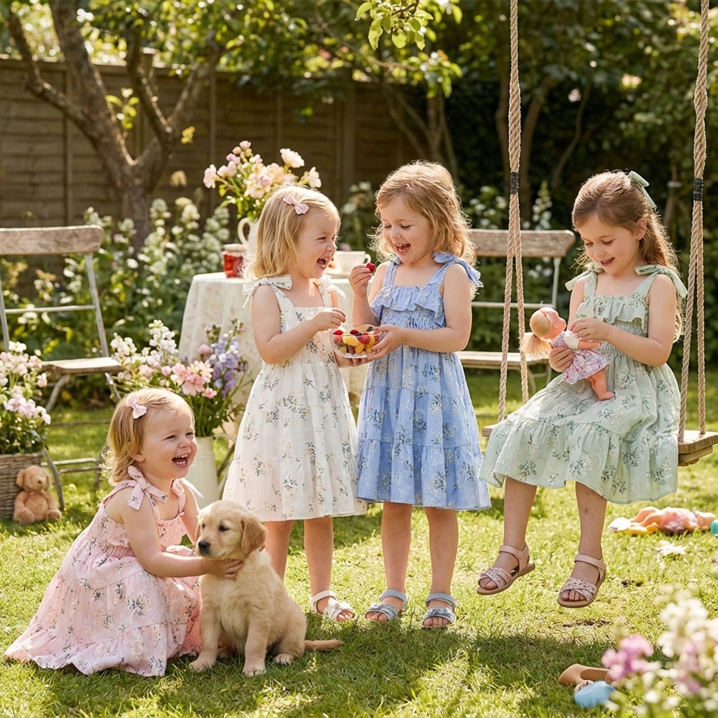 FOCUSNORM 1-6Y Lovely Baby Girls Summer Holiday Dress Sleeveless Tie Shoulder Floral Print A-Line Toddler Casual Dress