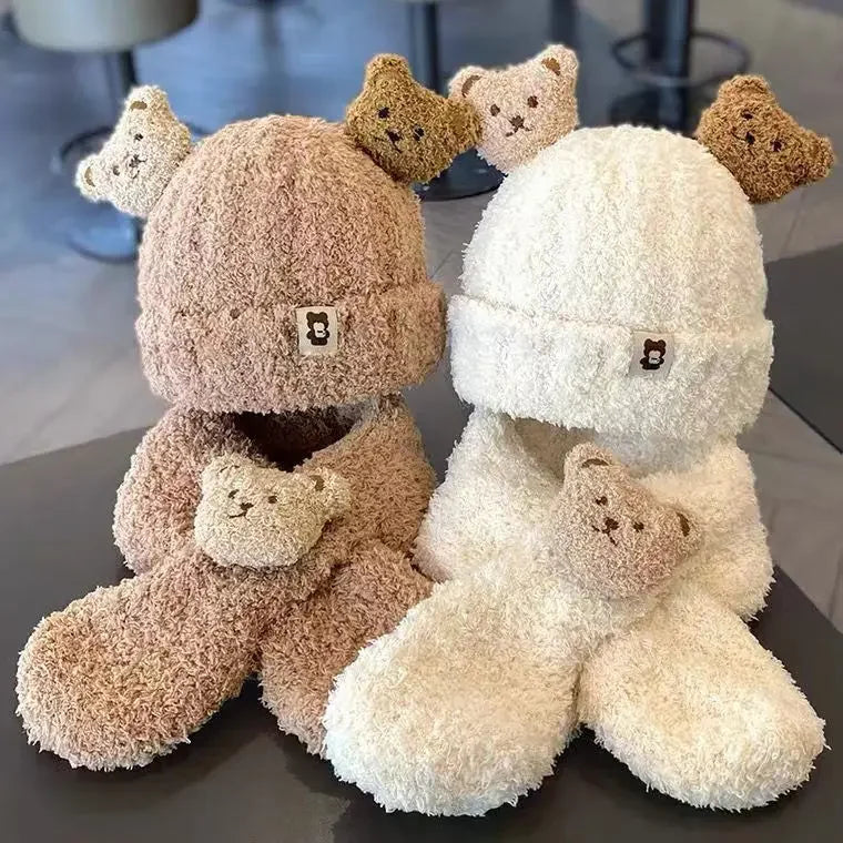 2-Piece Luxe Winter Baby Hat & Scarf Set – Elegant Bear-Inspired Design in Plush Fleece