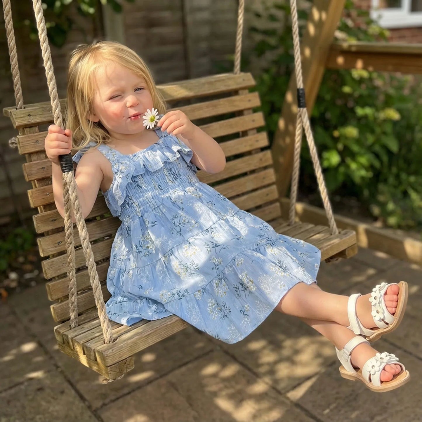 FOCUSNORM 1-6Y Lovely Baby Girls Summer Holiday Dress Sleeveless Tie Shoulder Floral Print A-Line Toddler Casual Dress