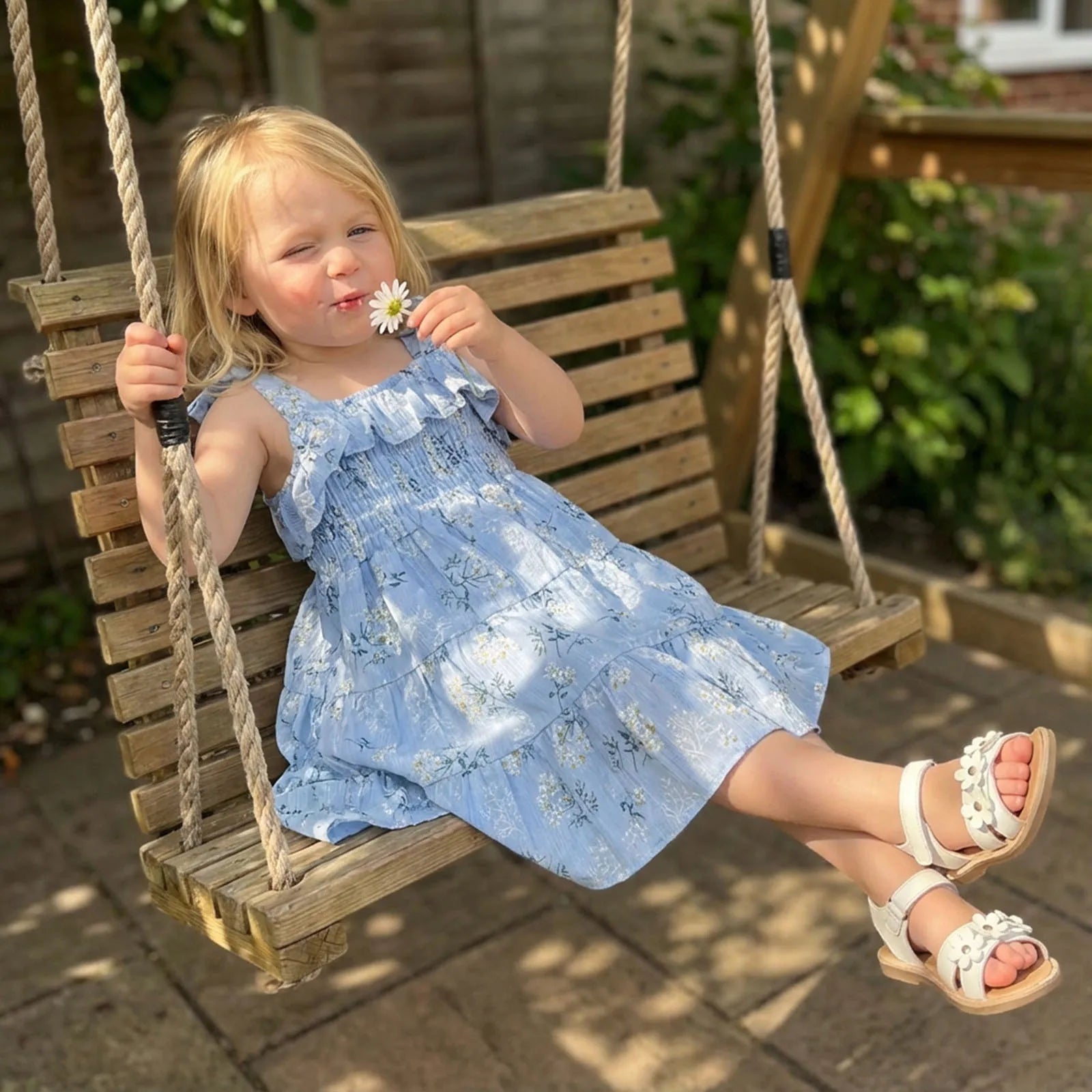 FOCUSNORM 1-6Y Lovely Baby Girls Summer Holiday Dress Sleeveless Tie Shoulder Floral Print A-Line Toddler Casual Dress