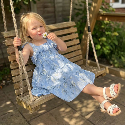 FOCUSNORM 1-6Y Lovely Baby Girls Summer Holiday Dress Sleeveless Tie Shoulder Floral Print A-Line Toddler Casual Dress
