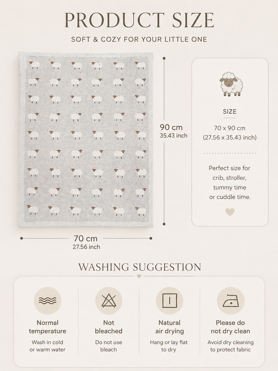 Sheep baby blanket size and care instructions