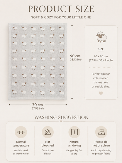 Sheep baby blanket size and care instructions