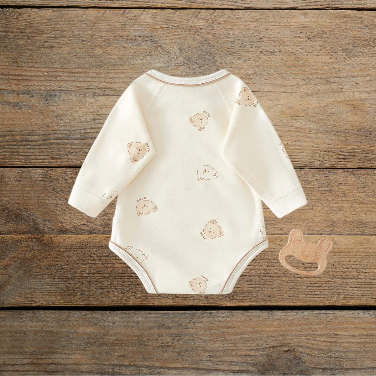 Back view of Tiny Bear cotton wrap baby romper