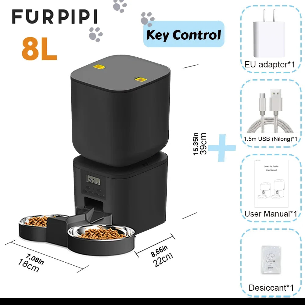 Automatic 4L/8L Cat Feeder-Key-lock- Easy Time Setting for Dogs and Cats