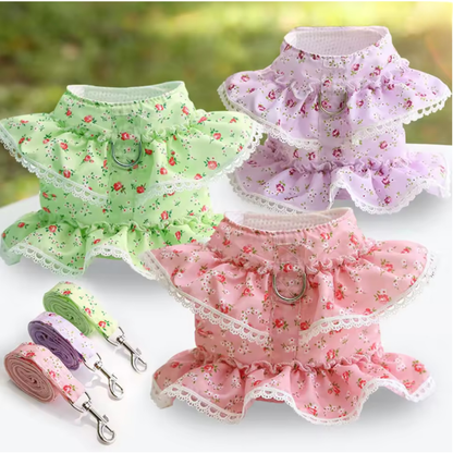 Luxury Floral Pet Harness Dress Set 🌸